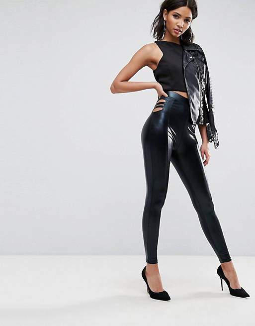 ASOS Leggings in Wet Look with Cut Out Detail