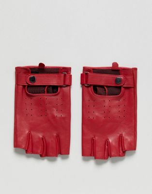 ASOS - Leren handschoenen zonder vingers in rood