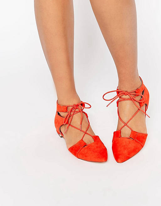 ASOS LET'S PLAY Pointed Lace-up Ballet Flats