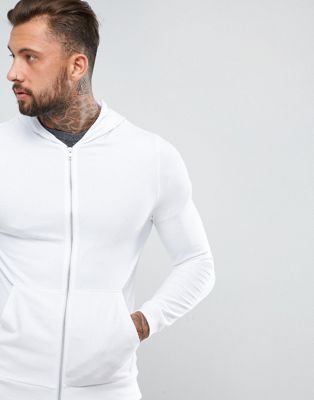 lightweight white zip up hoodie