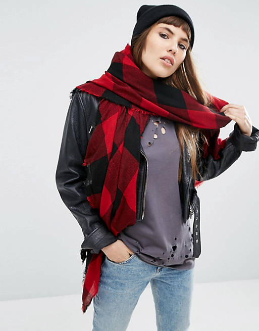 ASOS Lightweight Oversized Red Plaid  Scarf