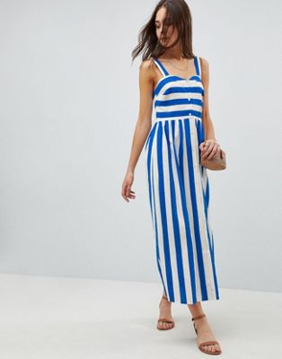 ASOS Linen Button Through Maxi Dress in Stripe | ASOS