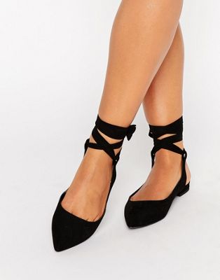 ASOS LINGUINI Lace Up Pointed Ballet Flats