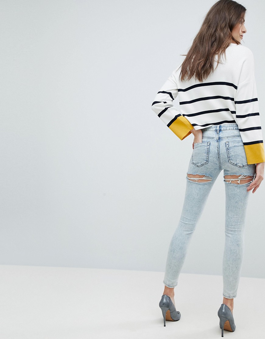 Asos Design - Asos lisbon - skinny jeans tot op de enkel met halfhoge taille, lichte patience-wassing, scheuren-blauw