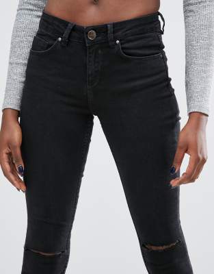 mid rise black ripped skinny jeans