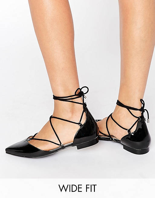 ASOS LITERAL Wide Fit Lace Up Ballet Flats