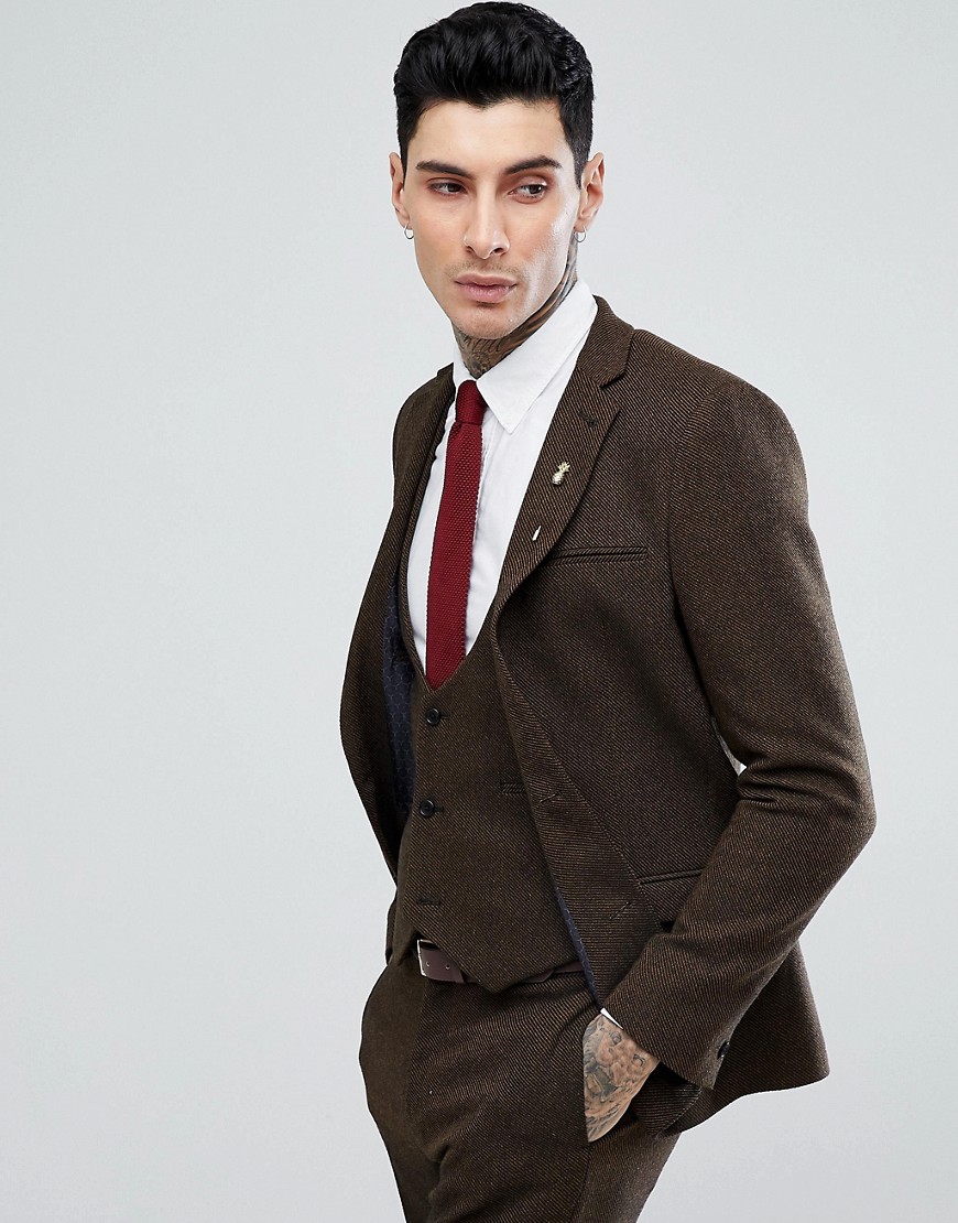 ASOS – Ljusbrun kostymjacka med smal passform i ullblandad twill