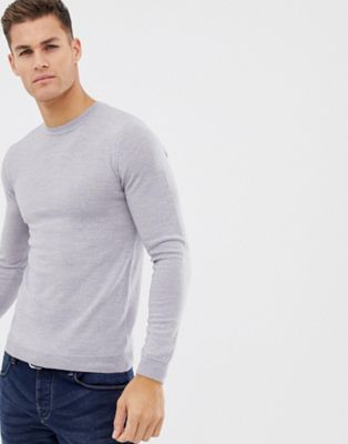 ASOS – Ljusgrå tröja i merinoull och muscle fit-passform