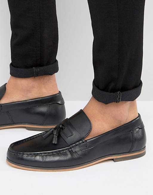 ASOS Loafers In Black Leather With Tassel | ASOS