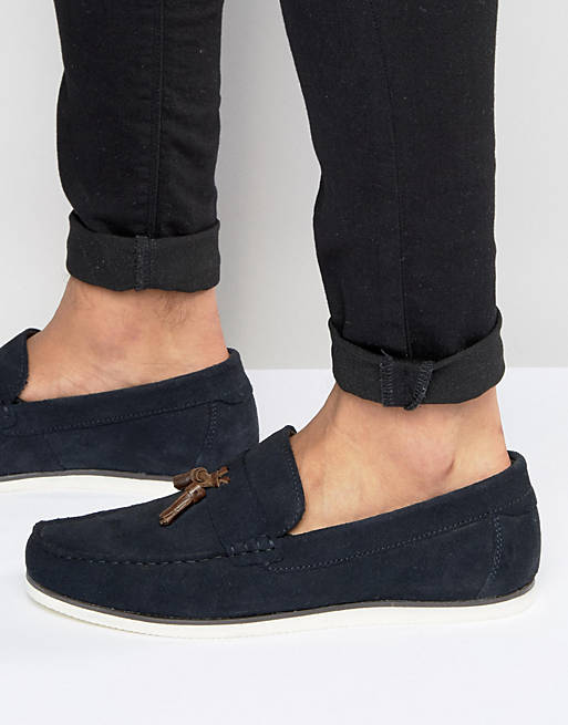 ASOS Loafers In Navy Suede | ASOS