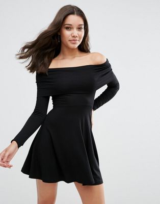 long sleeve bardot mini dress