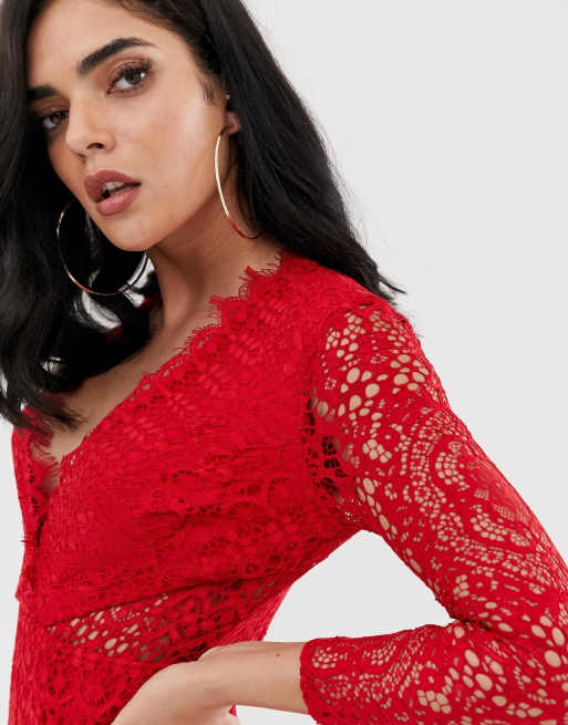 Asos red lace hot sale midi dress