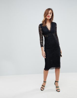 black lace midi dress long sleeve