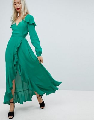 asos green ruffle dress