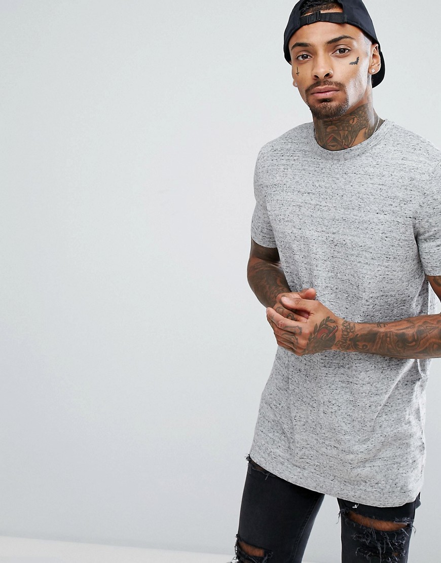 ASOS Longline Knitted T-Shirt in Light Grey