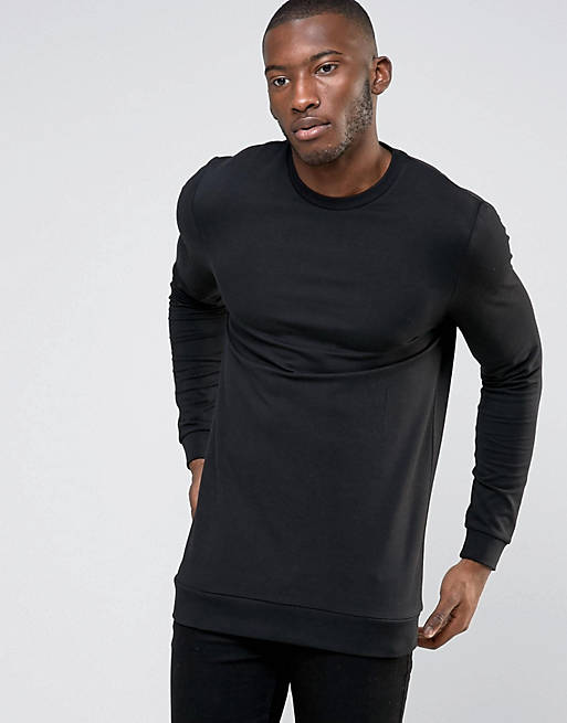 ASOS Longline Muscle Fit Sweatshirt In Black | ASOS