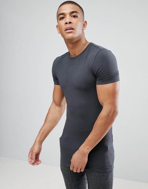 Asos Longline Muscle Fit T Shirt With Crew Neck In Stretch In White For