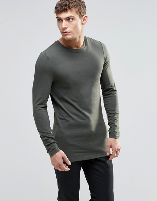ASOS | ASOS Longline Muscle Long Sleeve T-Shirt In Khaki
