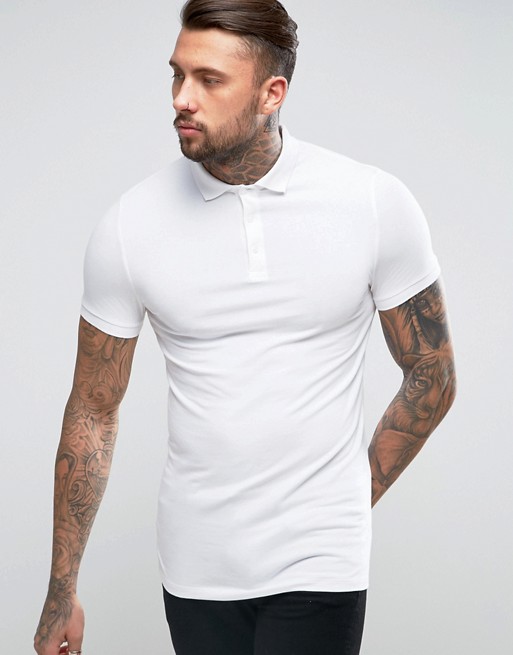 ASOS Longline Muscle Polo Shirt In White | ASOS
