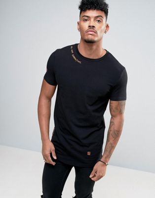 ASOS Longline Muscle T-Shirt With Curved Hem And Text Print | ASOS