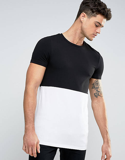 Asos Longline Muscle T Shirt With Half And Half Design In Black And White Asos