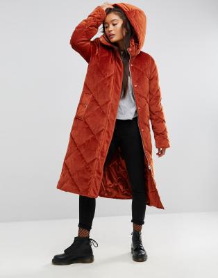 velvet long puffer coat