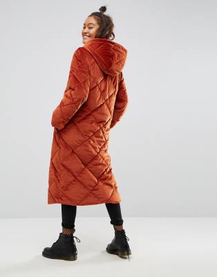 long orange puffer coat