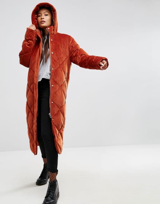 Long velvet cheap puffer jacket