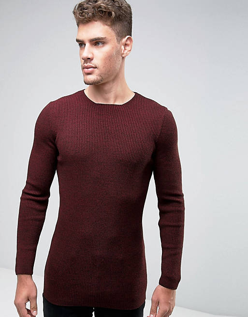 ASOS Longline Ribbed Jumper in Muscle Fit