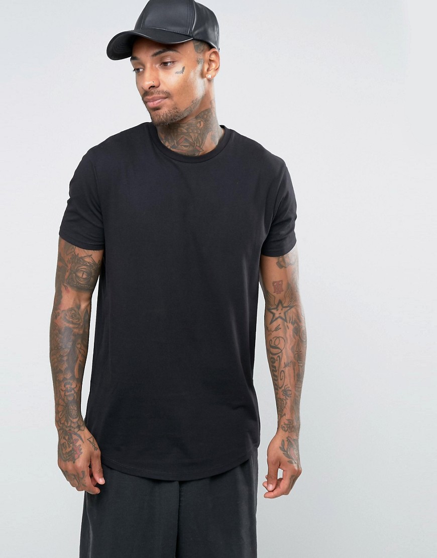 ASOS Longline T-Shirt With Curved Hem In Black