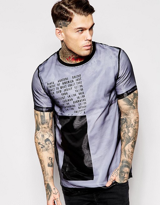 ASOS | ASOS Longline T-Shirt With Print And Mesh Overlayer