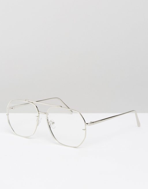 ASOS - Lunettes de soleil aviateur angulaires hexagonales à verres transparents style geek