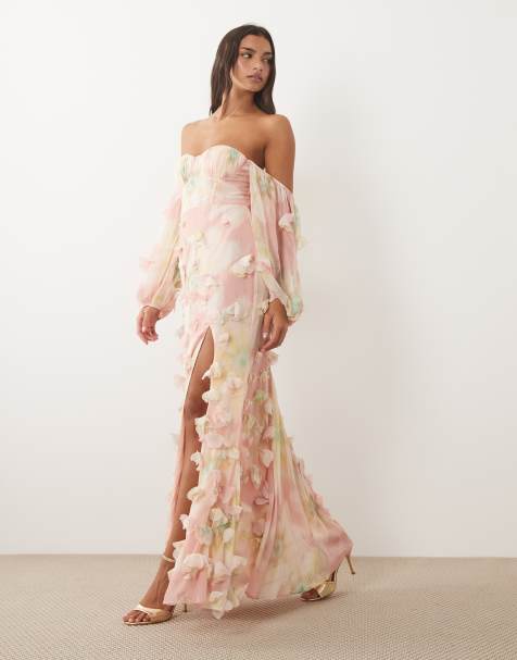 ASOS LUXE 3D floral bandeau maxi dress in floral print