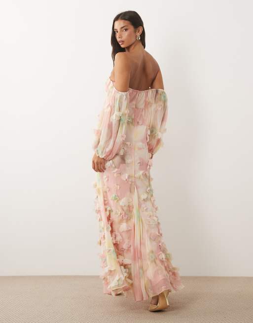 ASOS LUXE 3D floral bandeau maxi dress in floral print, 4 of 4
