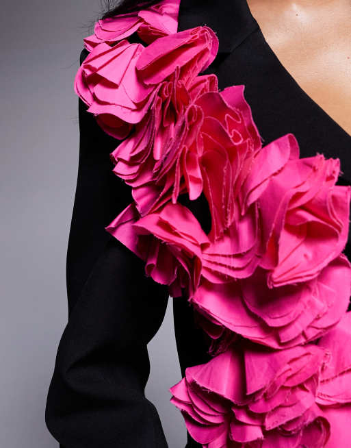 ASOS LUXE 3D floral blazer in black and pink