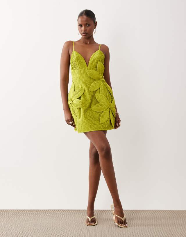 3d floral asymmetrical mini dress ASOS LUXE cami with flowers in lime Backless Puff Sleeve Midi Web Collection: Blue&lemon Color:Deep Blue this dress provides effortless