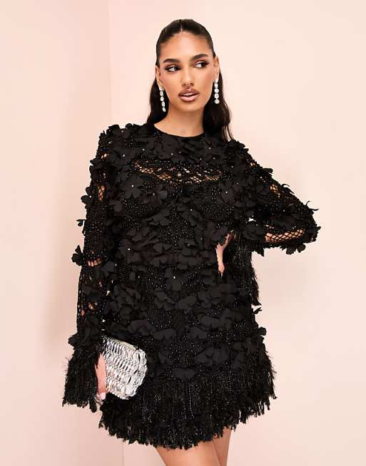 Ruffles Luxe Sequined Black Evening Dress Ruffles Luxe Sequined Black Evening Dress