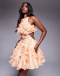 [ASOS LUXE] ASOS LUXE 3D floral halter mini skater dress in apricot-Orange 4 Apricot