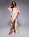 [ASOS LUXE] ASOS LUXE 3D floral maxi dress in floral print-Pink 12 Floral