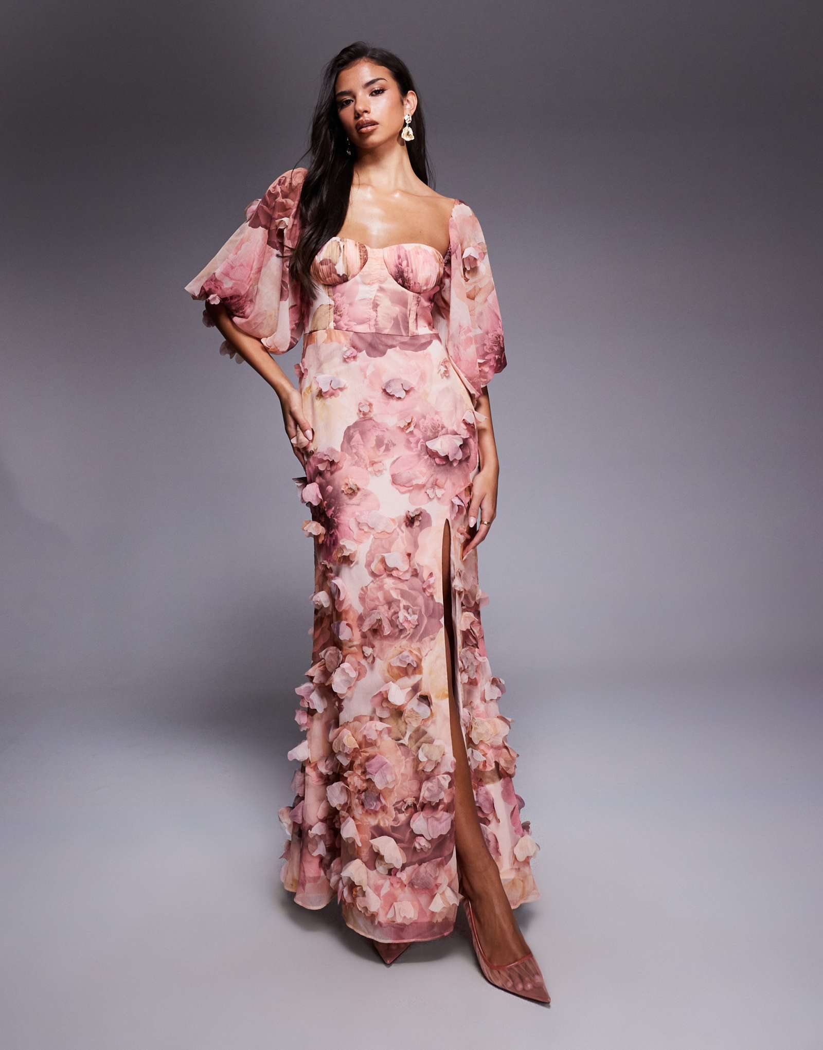 РОСКОШНОЕ макси-платье ASOS с 3D-рисунком и цветочным принтом розового цвета