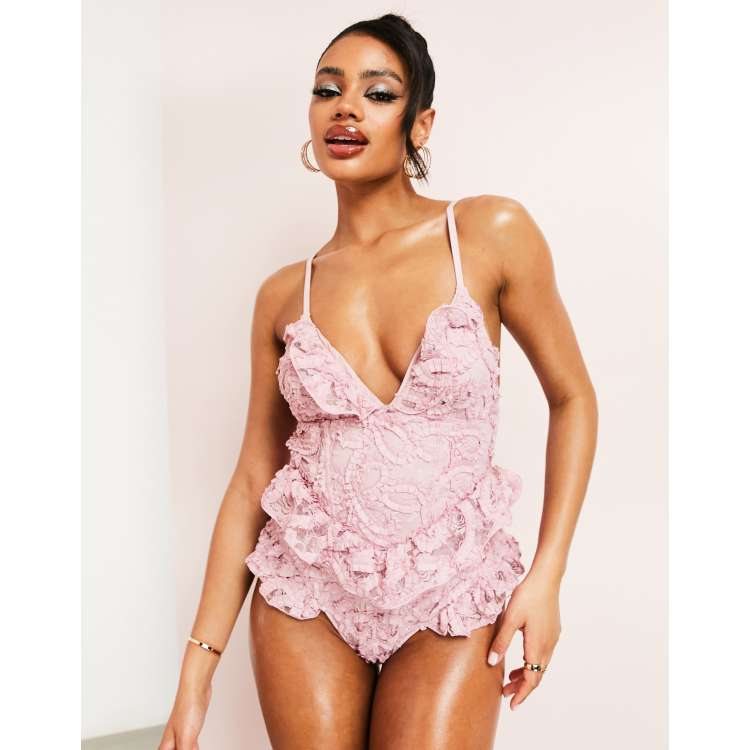 Pink ruffle swimsuit on sale