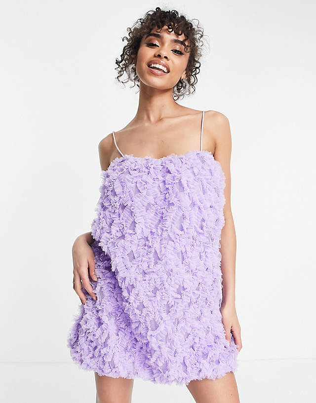 ASOS LUXE 3D lace bandeau mini dress in lilac