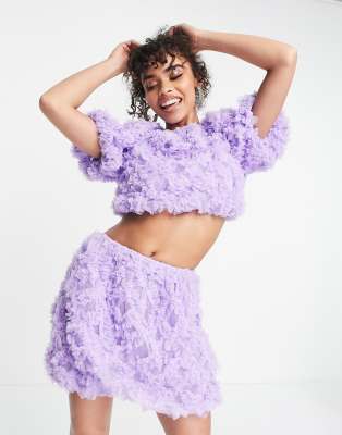 ASOS LUXE 3D lace puff ball mini skirt in lilac  - ASOS Price Checker