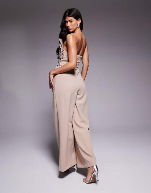 ASOS LUXE 3D petal jumpsuit with drop bead detail in stone, 3 of 4
