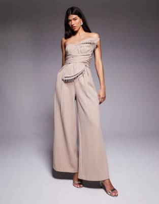 ASOS LUXE 3D petal jumpsuit with drop bead detail