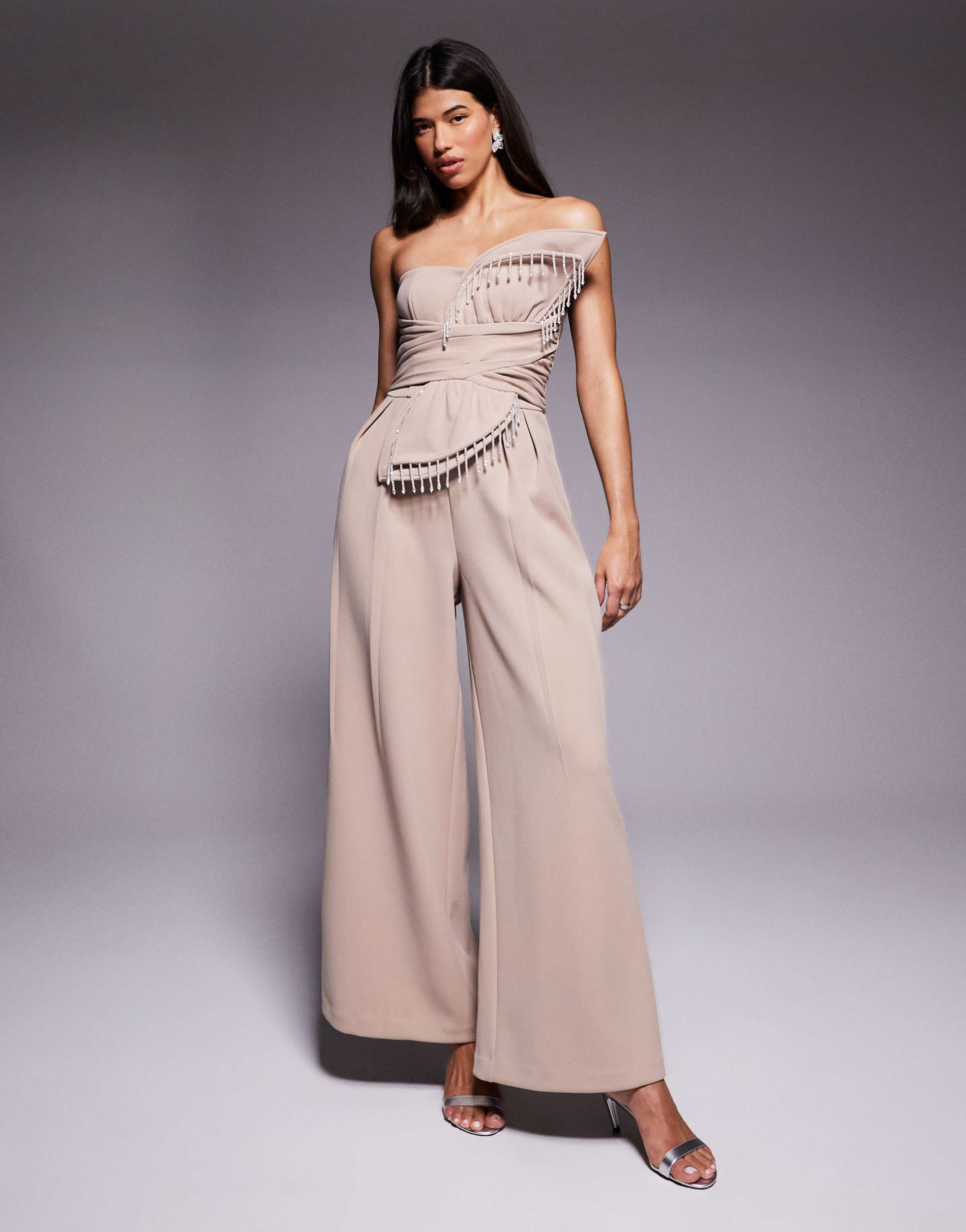 asos luxe 3d petal jumpsuit with drop bead detail