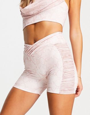 ASOS LUXE ACTIVE co-ord legging short with shaped waistband in snake print