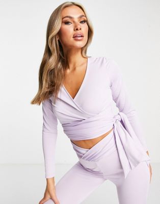 ASOS LUXE ACTIVE co-ord sports wrap top in lavender