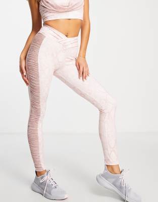 ASOS LUXE - Active - Leggings mit gerafften Netzstoffeinsätzen an der Seite und Schlangenmuster, Kombiteil-Bunt