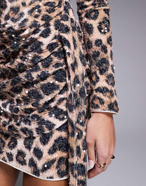 ASOS Luxe – Aksamitna cekinowa sukienka mini w cętki z drapowaniem z boku, 3 z 4